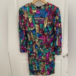 Vintage multicolored Sequin Beaded Party Cocktail dress Medium